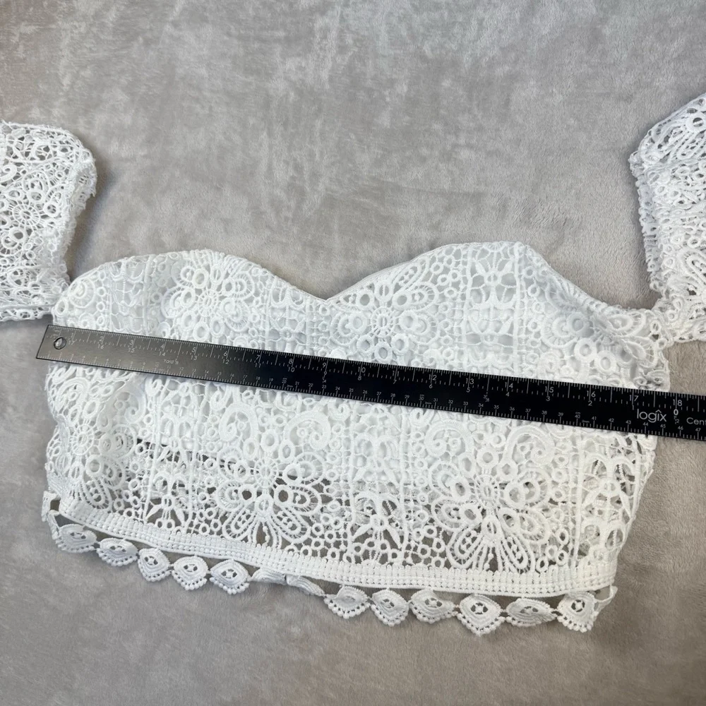 Windsor White Lace Off Shoulder Crop Top Boho Festival Romantic Size L - Picture 8 of 12